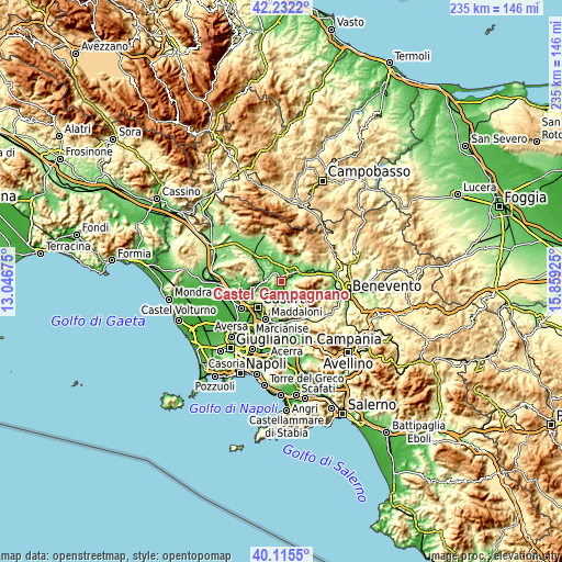 Topographic map of Castel Campagnano