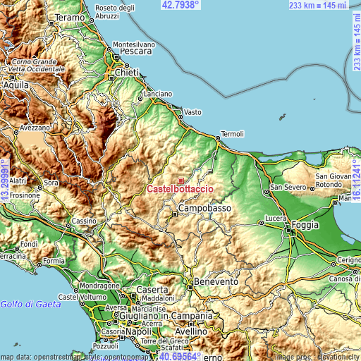 Topographic map of Castelbottaccio