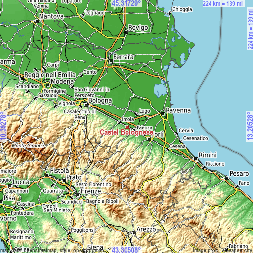 Topographic map of Castel Bolognese