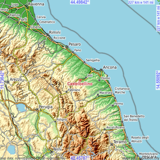 Topographic map of Castelbellino