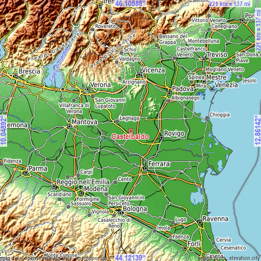 Topographic map of Castelbaldo