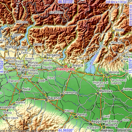 Topographic map of Castegnato