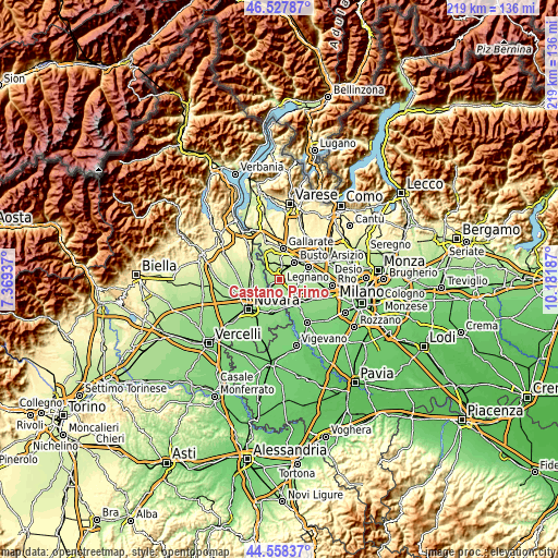 Topographic map of Castano Primo