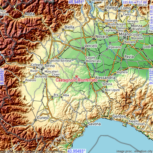 Topographic map of Castagnole Monferrato
