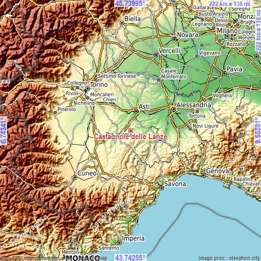 Topographic map of Castagnole delle Lanze