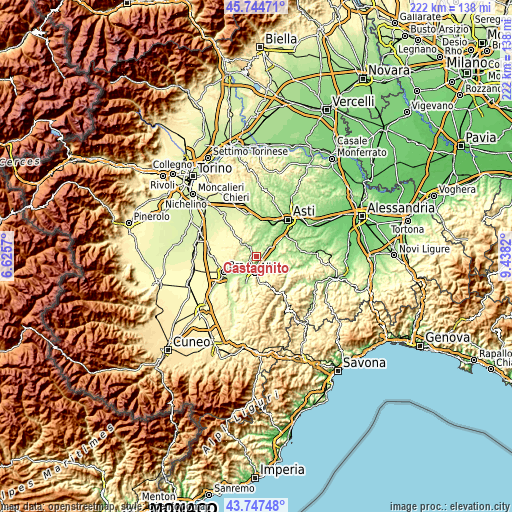 Topographic map of Castagnito