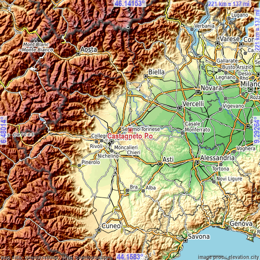 Topographic map of Castagneto Po