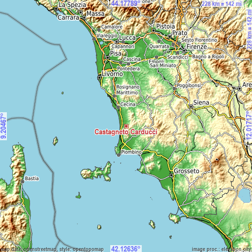 Topographic map of Castagneto Carducci