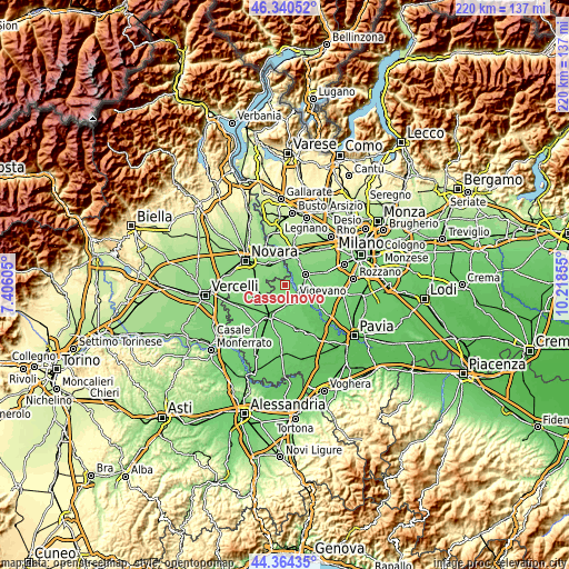 Topographic map of Cassolnovo