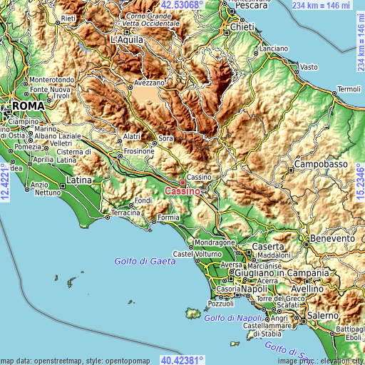 Topographic map of Cassino