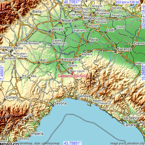 Topographic map of Cassano Spinola