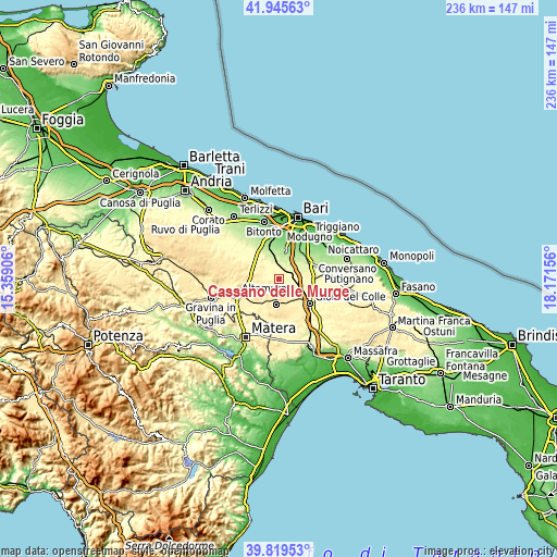 Topographic map of Cassano delle Murge