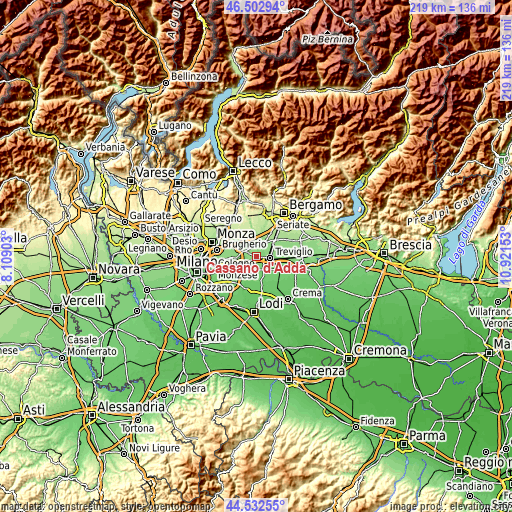 Topographic map of Cassano d'Adda