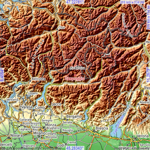 Topographic map of Caspoggio