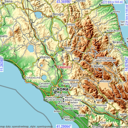 Topographic map of Casperia