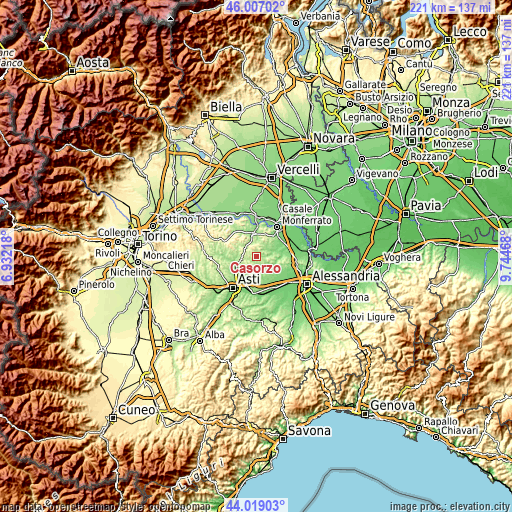 Topographic map of Casorzo