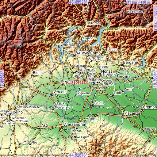 Topographic map of Casorezzo
