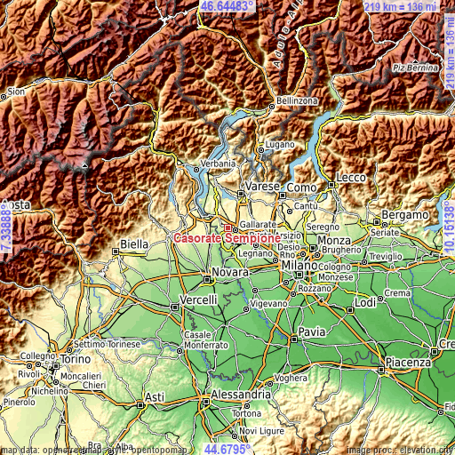Topographic map of Casorate Sempione