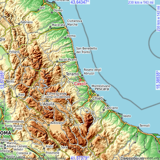 Topographic map of Casoli