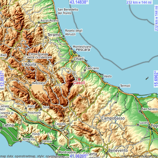 Topographic map of Casoli