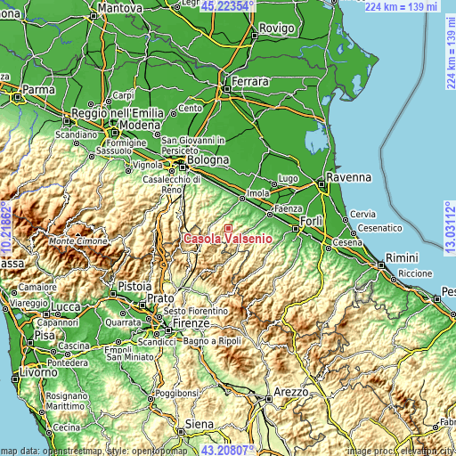 Topographic map of Casola Valsenio
