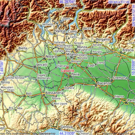 Topographic map of Casarile