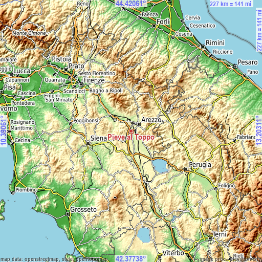 Topographic map of Pieve al Toppo