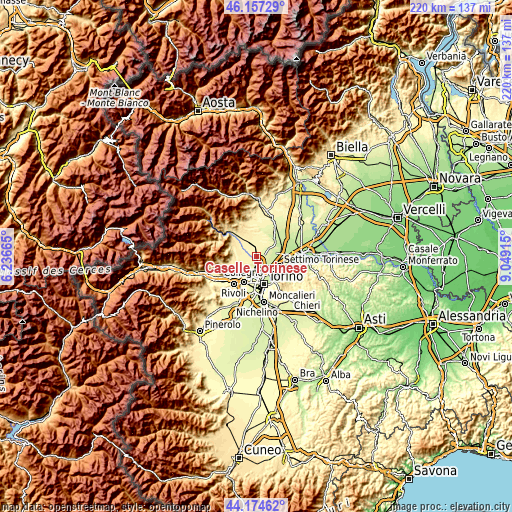 Topographic map of Caselle Torinese