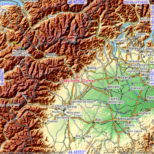 Topographic map of Cascinette d'Ivrea