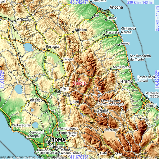 Topographic map of Cascia