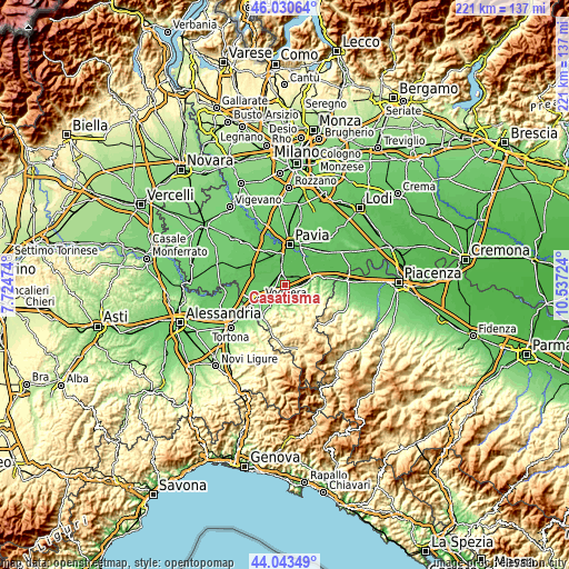 Topographic map of Casatisma