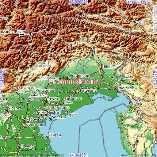 Topographic map of Casarsa della Delizia
