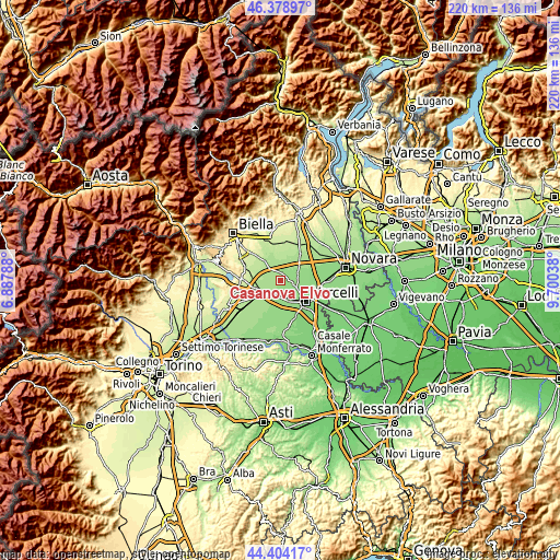 Topographic map of Casanova Elvo