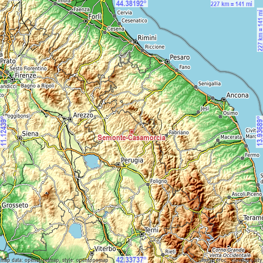 Topographic map of Semonte-Casamorcia