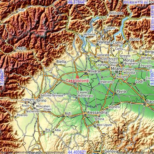Topographic map of Casalvolone