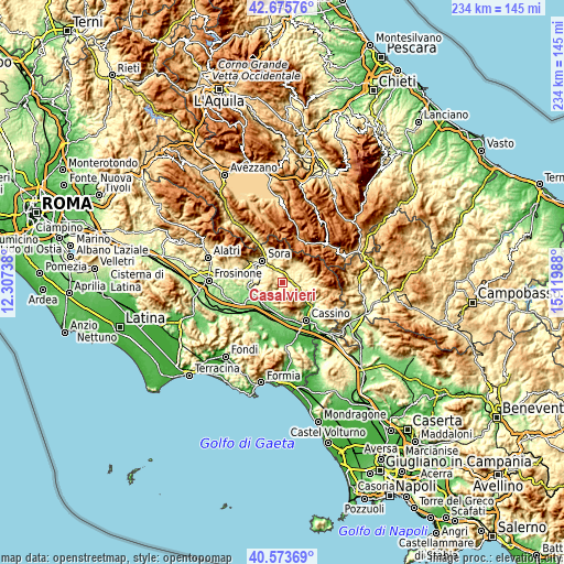 Topographic map of Casalvieri