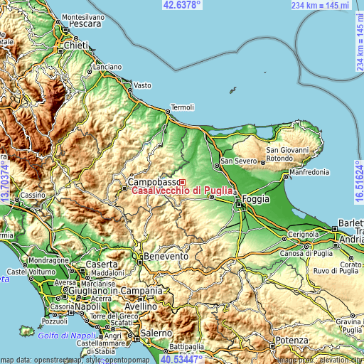 Topographic map of Casalvecchio di Puglia