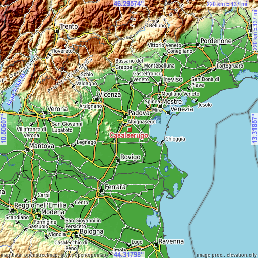 Topographic map of Casalserugo
