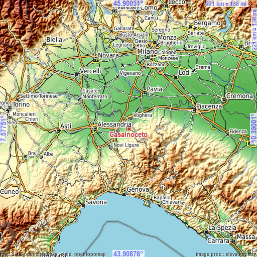 Topographic map of Casalnoceto