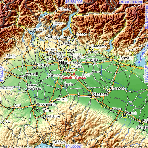 Topographic map of Casalmaiocco