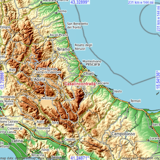 Topographic map of Casalincontrada