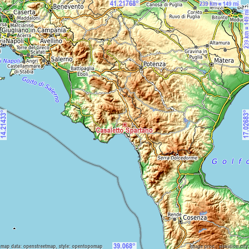 Topographic map of Casaletto Spartano