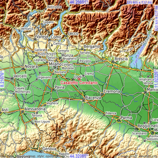 Topographic map of Casaletto Ceredano