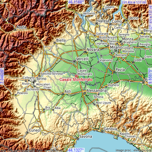 Topographic map of Casale Monferrato