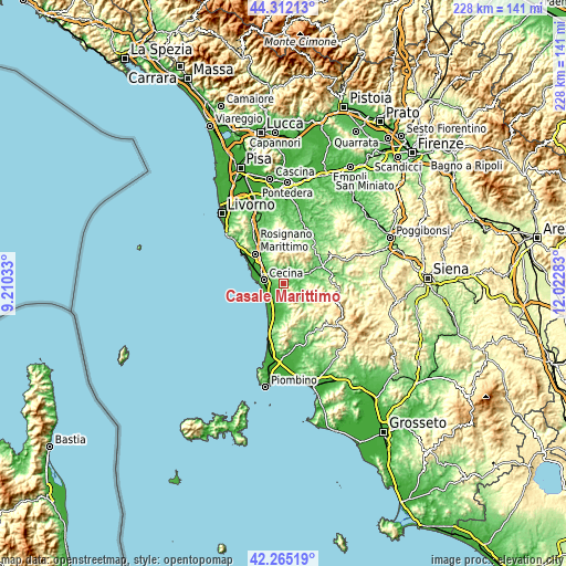 Topographic map of Casale Marittimo