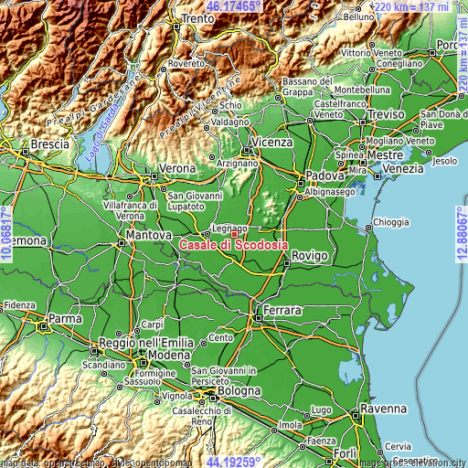 Topographic map of Casale di Scodosia