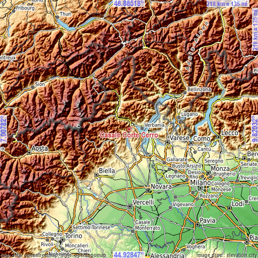 Topographic map of Casale Corte Cerro