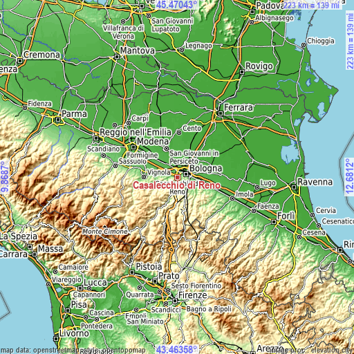 Topographic map of Casalecchio di Reno