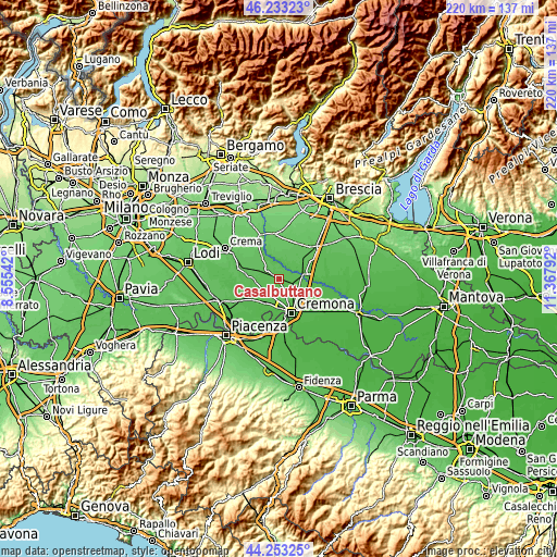 Topographic map of Casalbuttano
