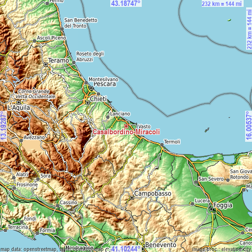 Topographic map of Casalbordino-Miracoli